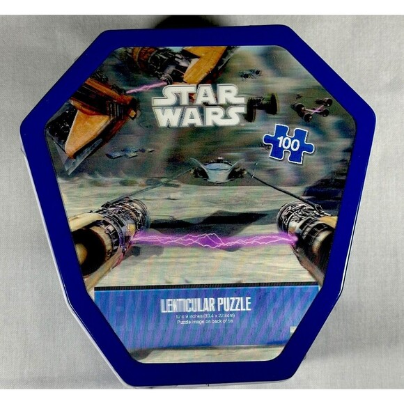 Disney Star Wars 3D Lenticular Puzzle 100 Piece Collector Tin Fighter Jet NEW - Picture 1 of 3